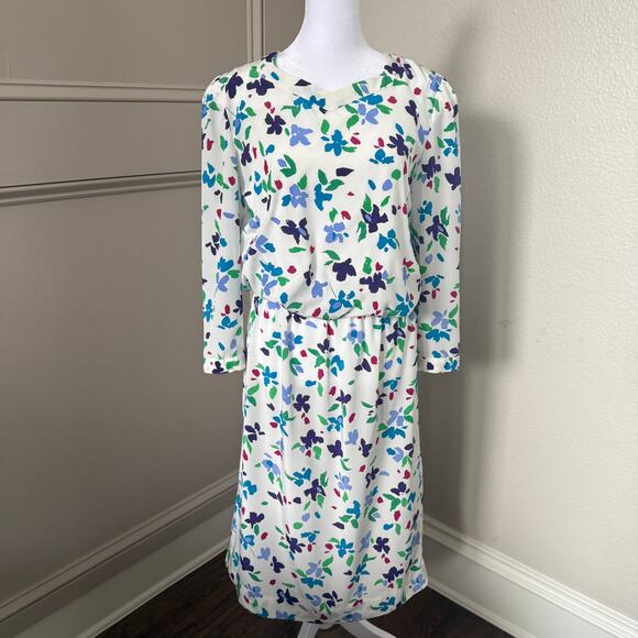 Maggy Boutique Dresses & Skirts - Vintage Maggy Boutique Floral Blouson Midi Dress Size 10 White Multicolor